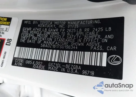 2025 Lexus Es 350 from USA, damaged, VIN 58ADZ1B17SU196344